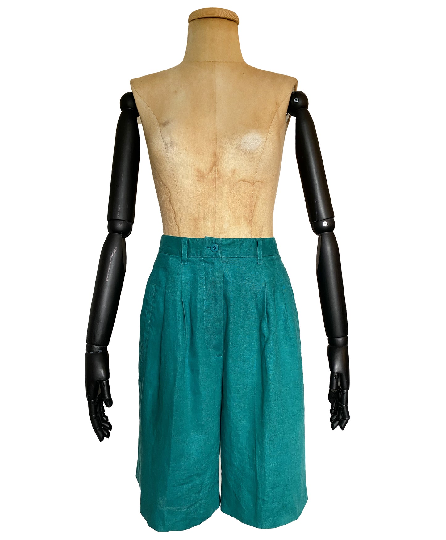 1980s does 1940s Green Linen Shorts (S)