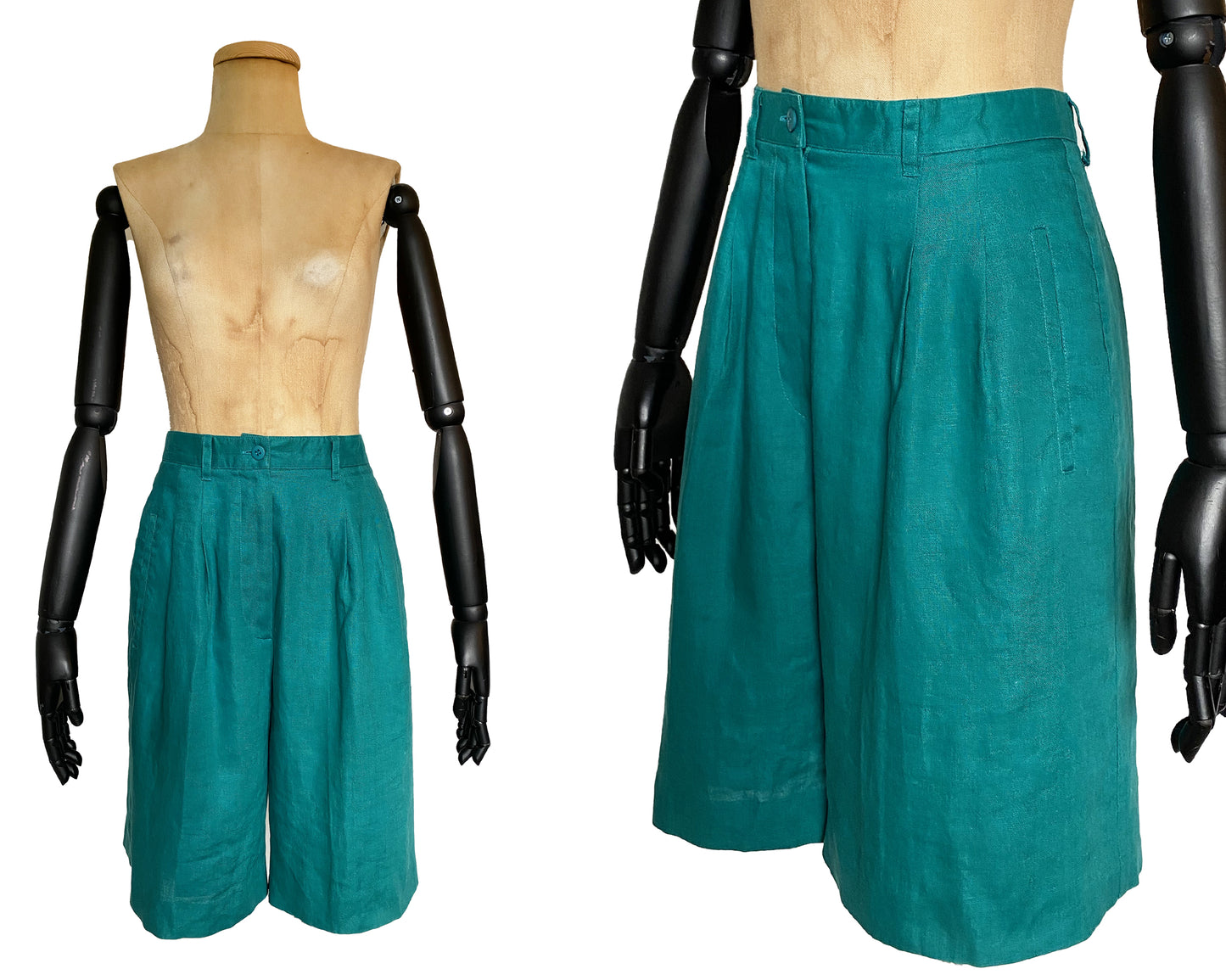 1980s does 1940s Green Linen Shorts (S)