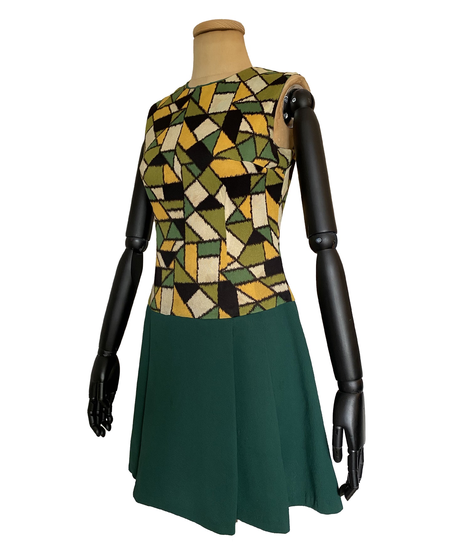 1960s Dropped Waist Green Mini Dress (M)