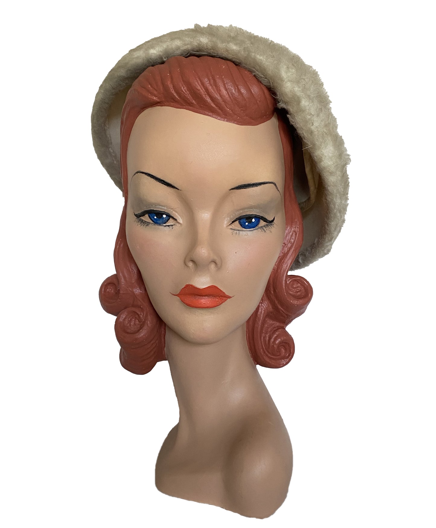 1950s Beige Mohair Tassel Plate Hat (S)