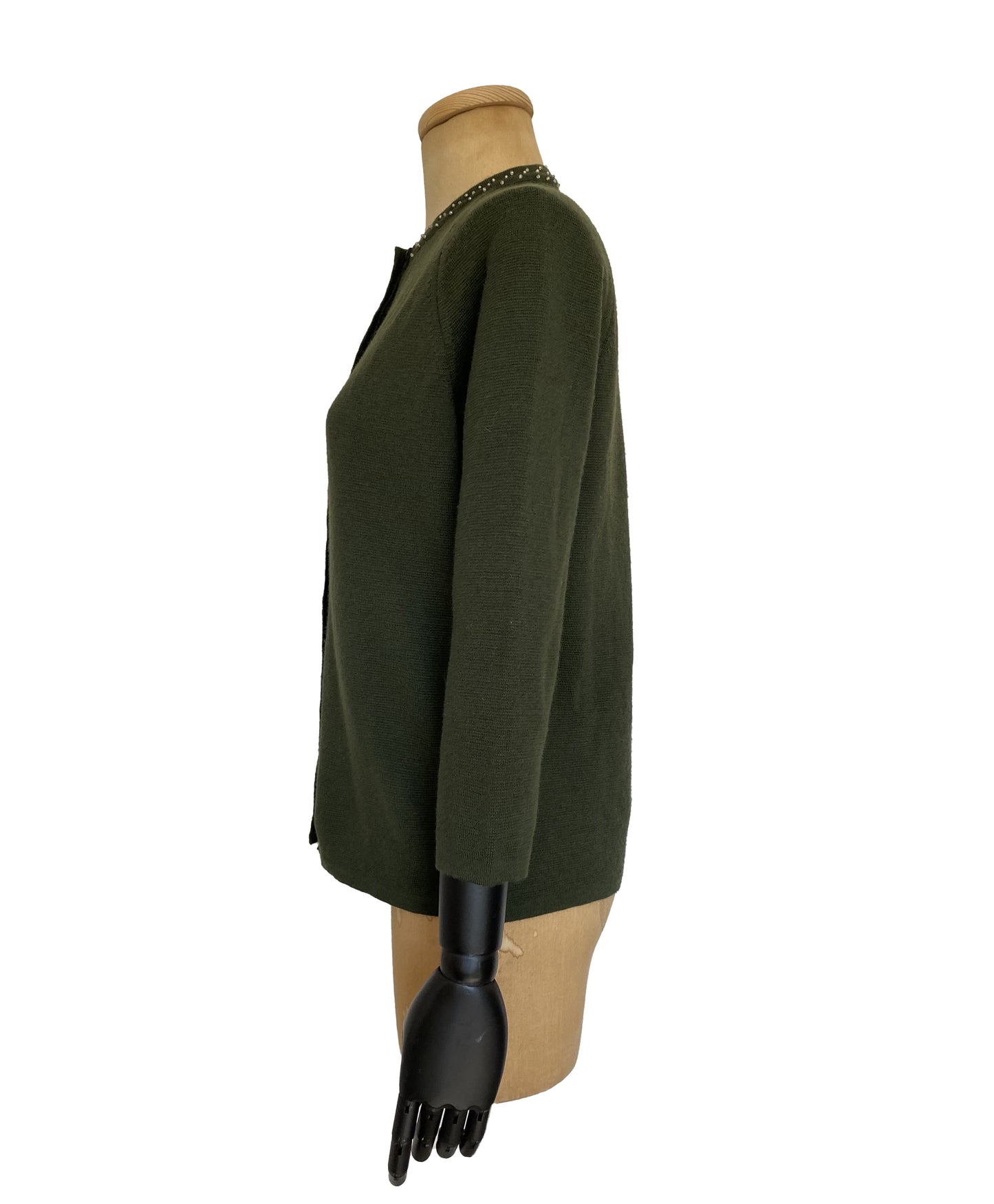 1960s Forest Green Silver Beaded Cardigan (M)