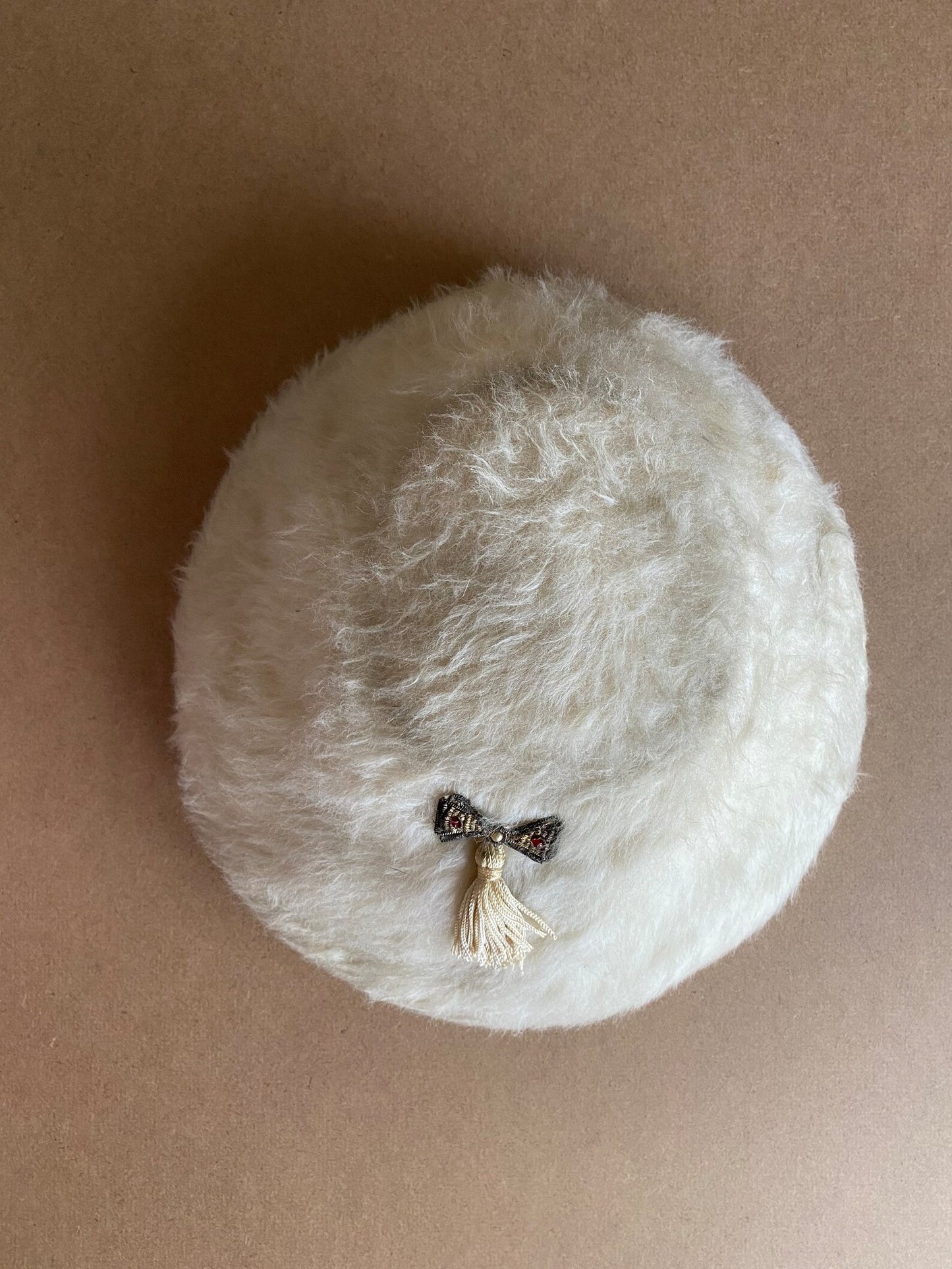 1950s Beige Mohair Tassel Plate Hat (S)