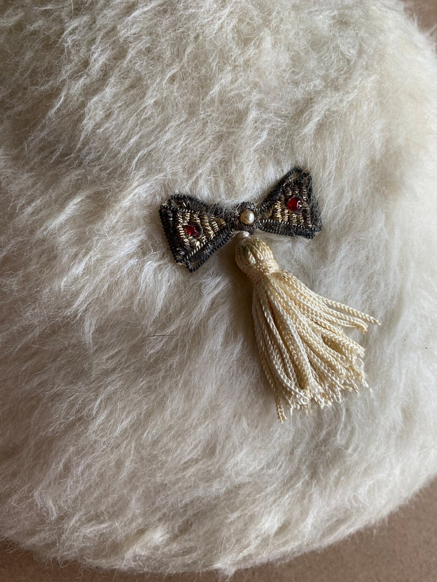 1950s Beige Mohair Tassel Plate Hat (S)