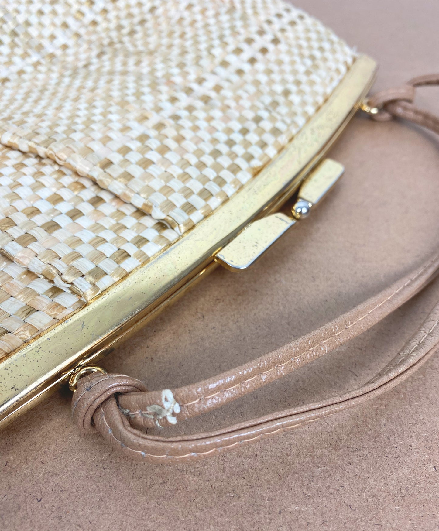 1960s Woven Purse with Leather Lining and Gold Hardware