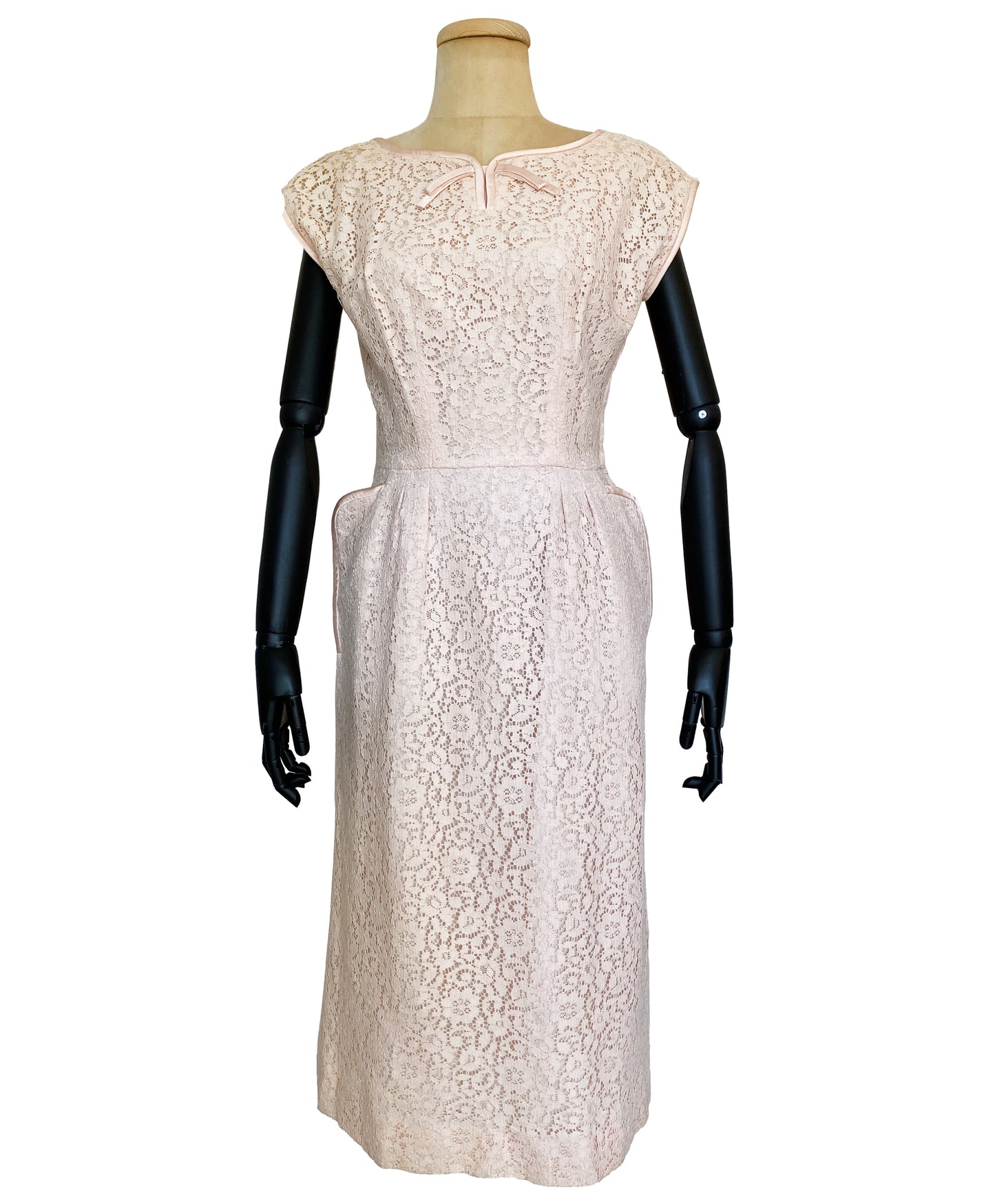1940s Pink Lace Cocktail Dress (S)
