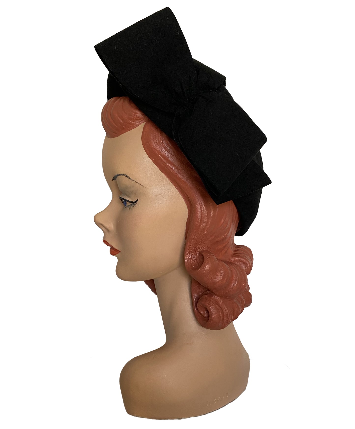 1950s Brand Black Large Bow Cloche Hat (S-M)