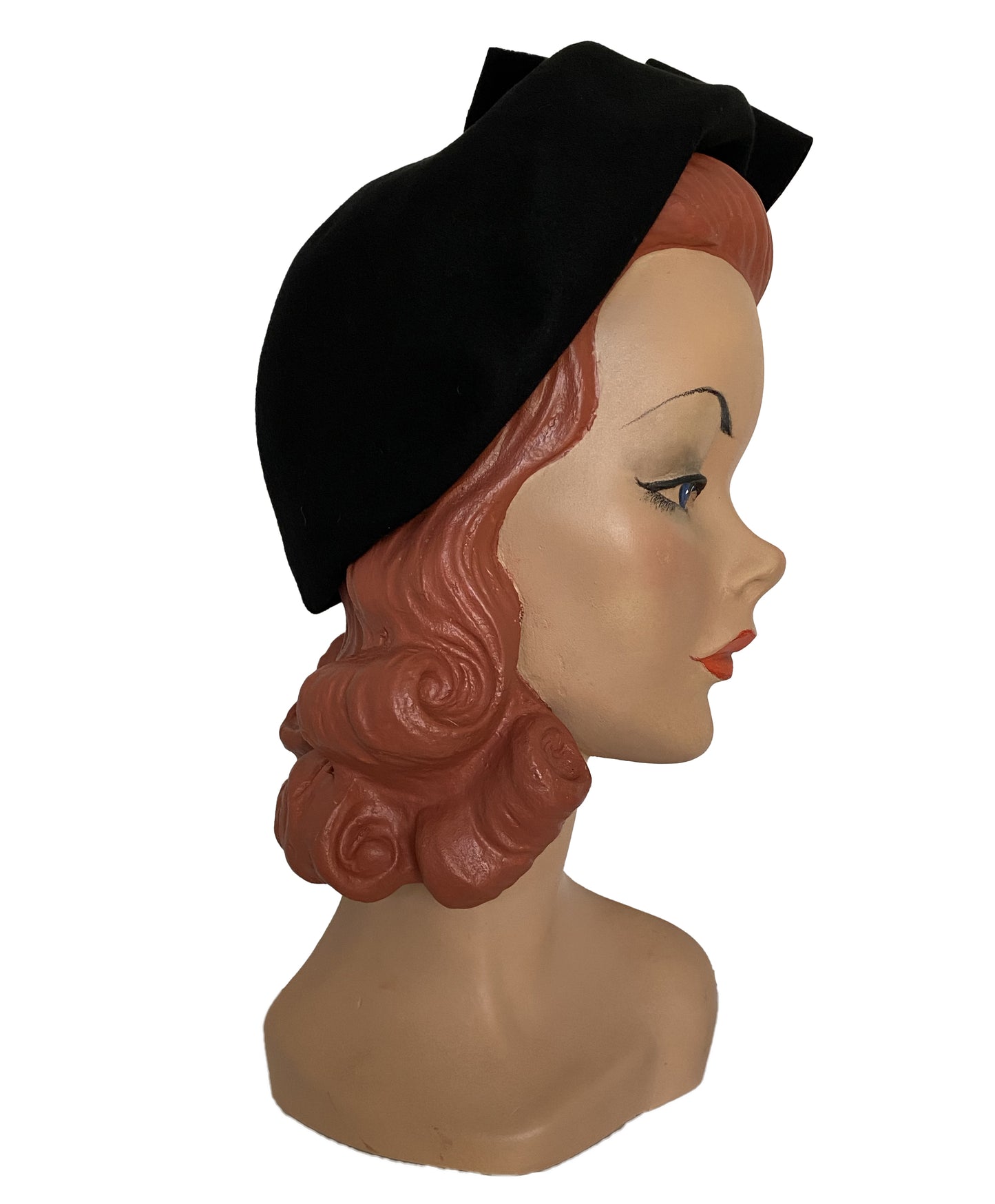 1950s Brand Black Large Bow Cloche Hat (S-M)