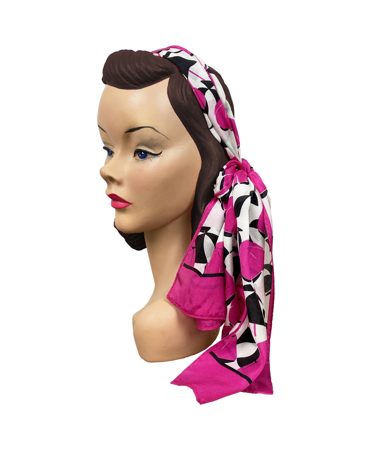 1980s Magenta Umbrella Prints Scarf