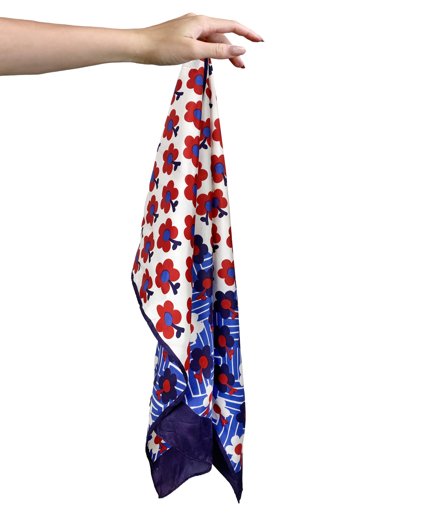 1960s Navy & Red Blooming Floral Scarf