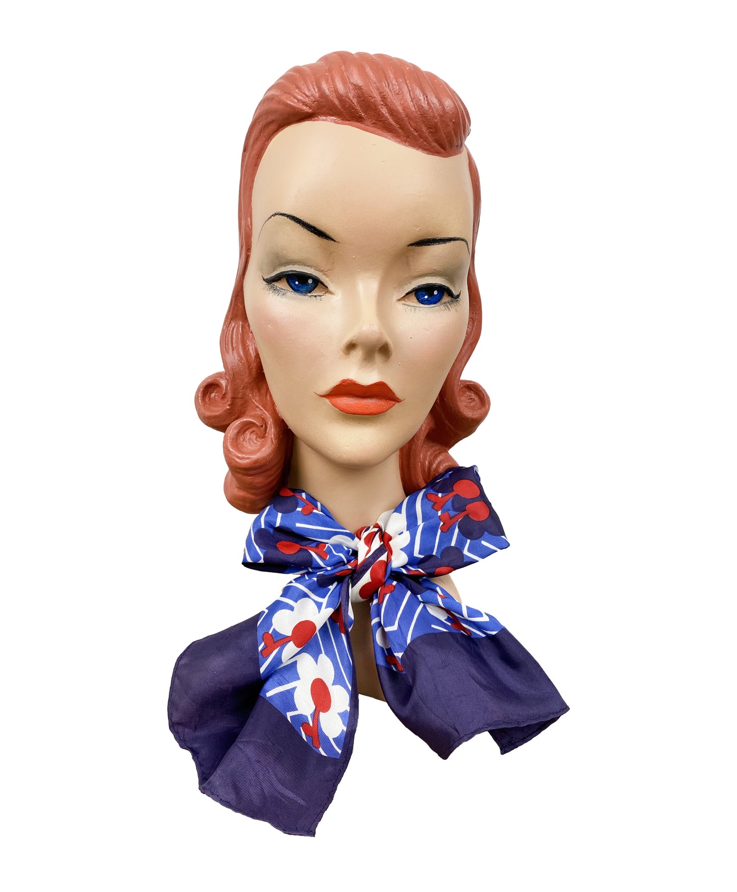 1960s Navy & Red Blooming Floral Scarf
