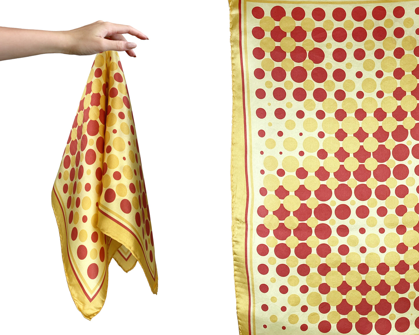 1960s Yellow Polka Dots Silk Scarf