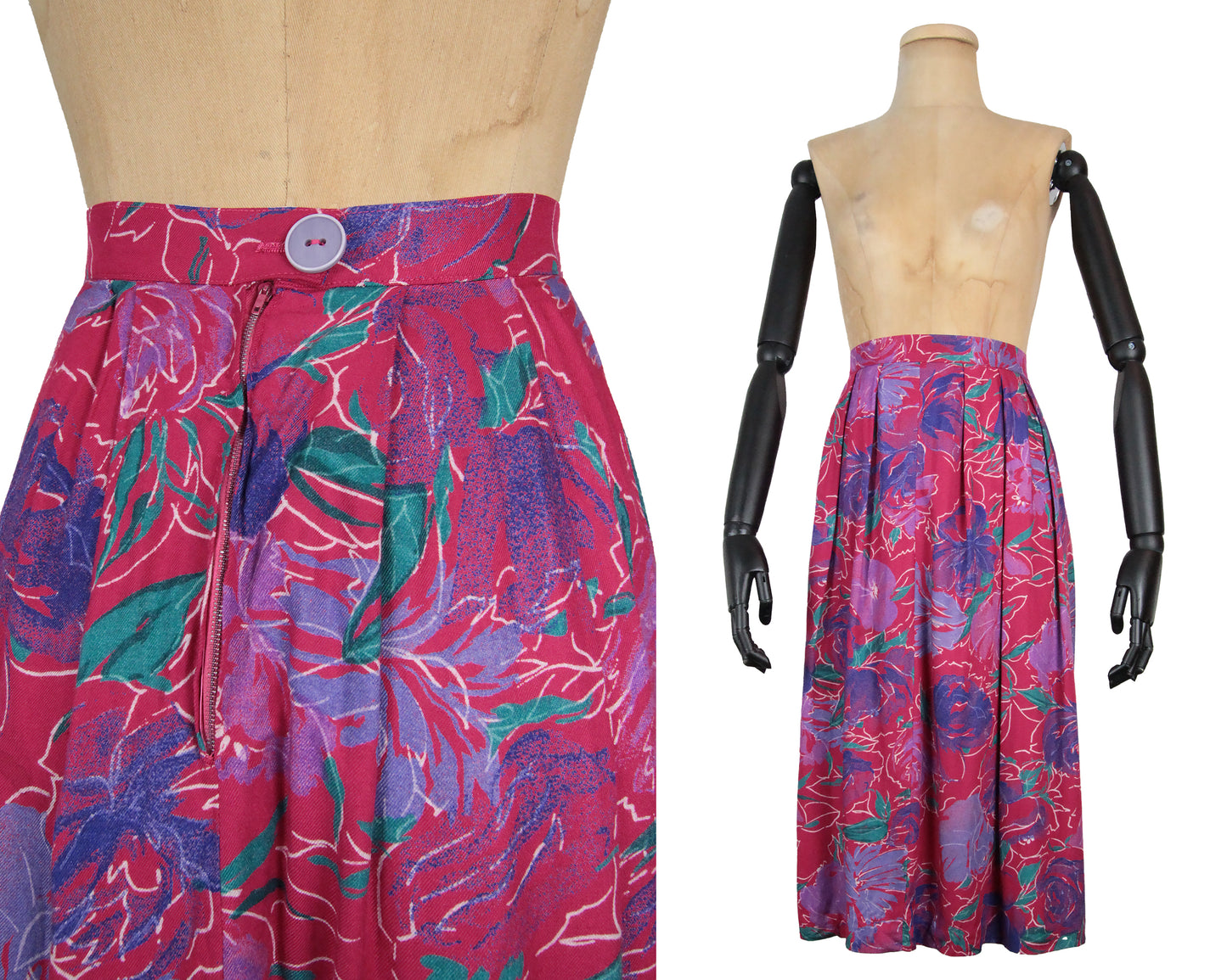 1960s Pink Floral Skirt (S)