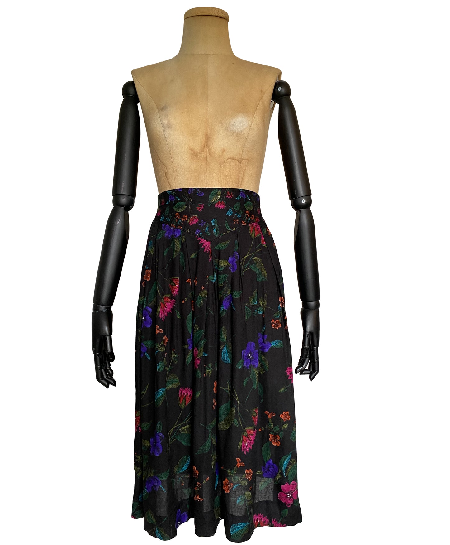 1970s Black Floral Skirt (XS/S)