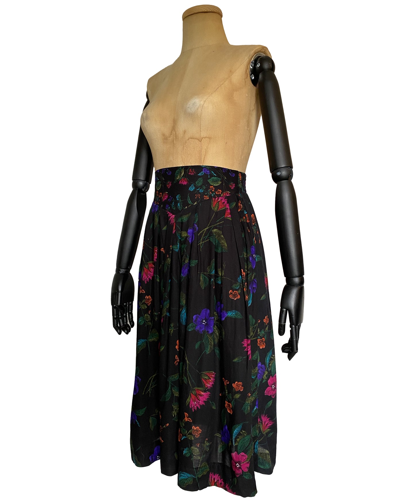 1970s Black Floral Skirt (XS/S)