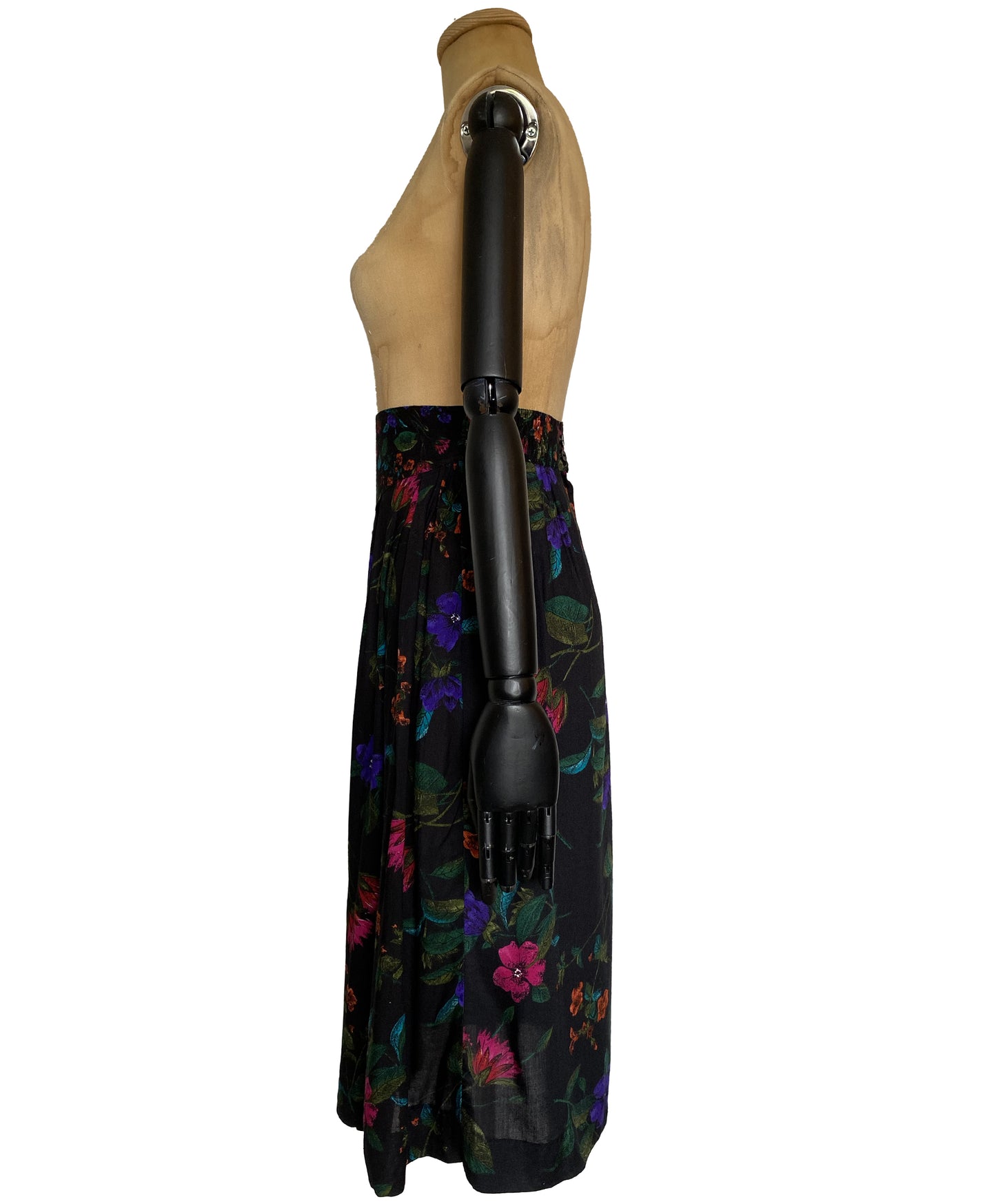 1970s Black Floral Skirt (XS/S)