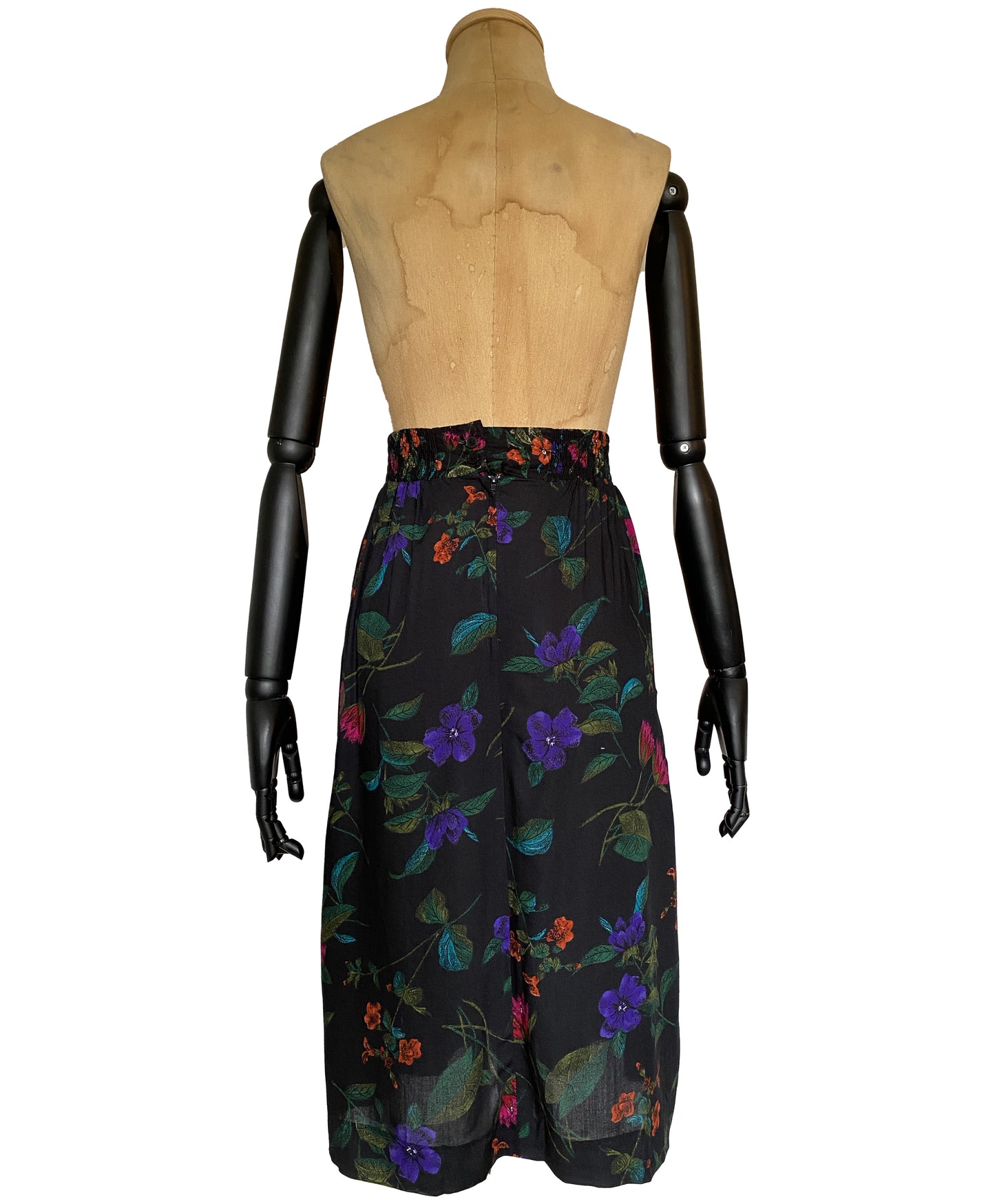 1970s Black Floral Skirt (XS/S)