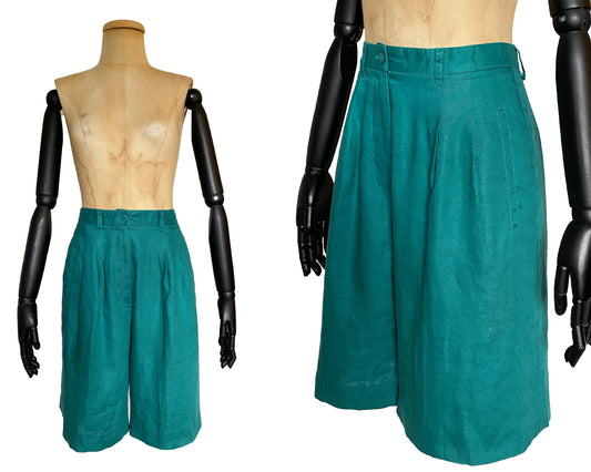 1980s does 1940s Green Linen Shorts (S)