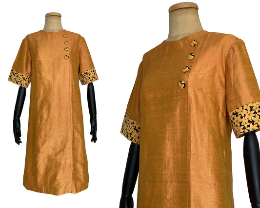 1960s Orange Floral Shift Dress (L-XL)