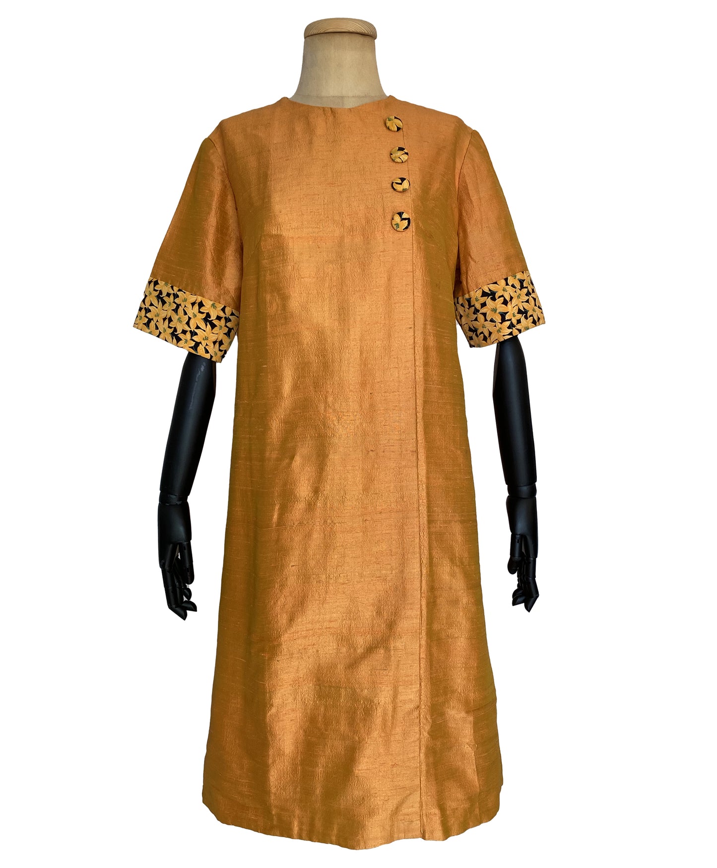 1960s Orange Floral Shift Dress (L-XL)