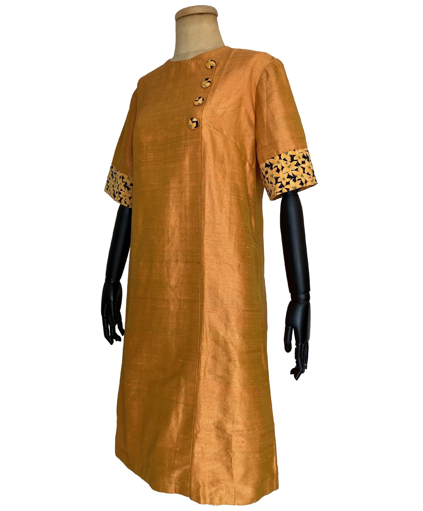 1960s Orange Floral Shift Dress (L-XL)