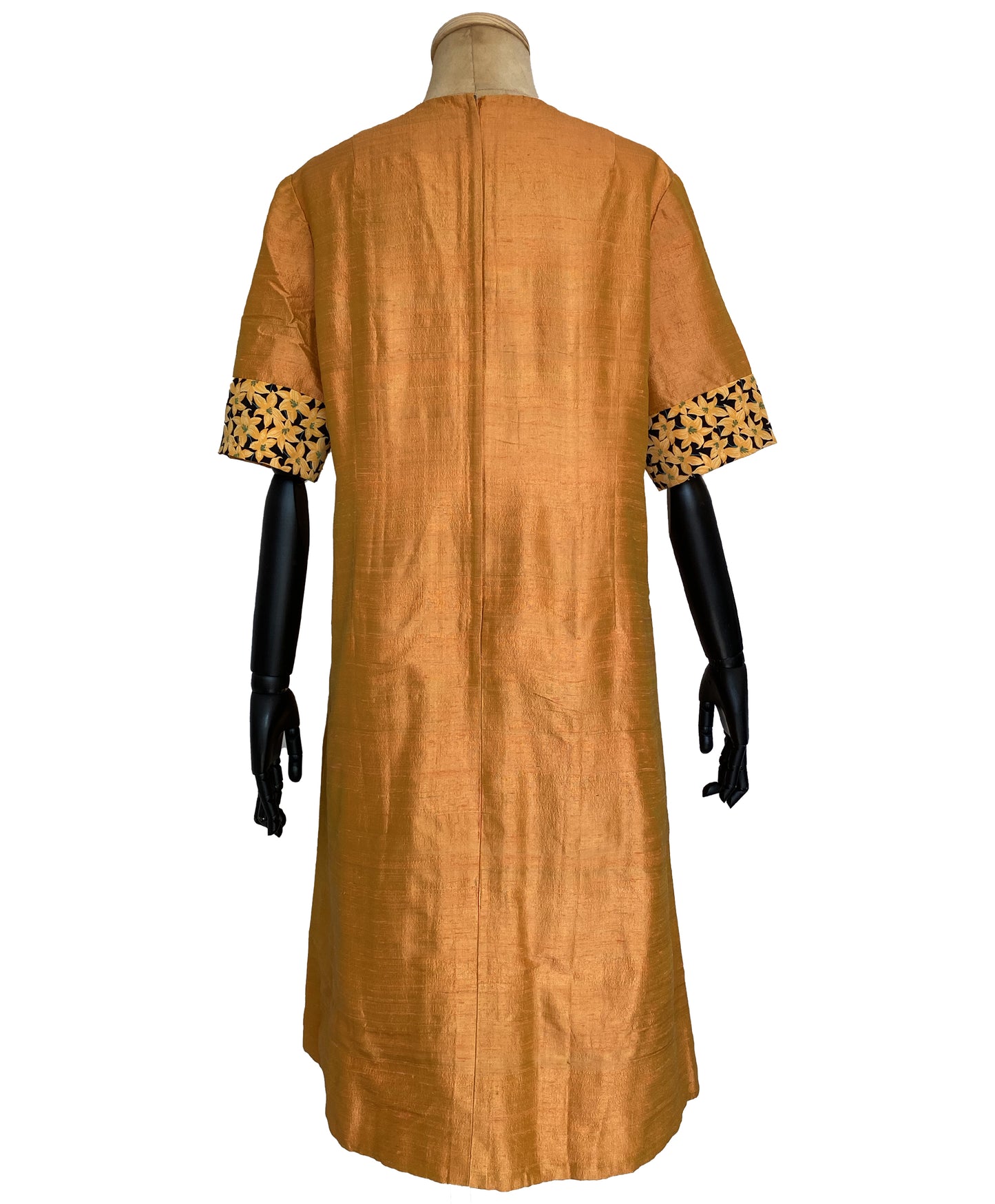 1960s Orange Floral Shift Dress (L-XL)