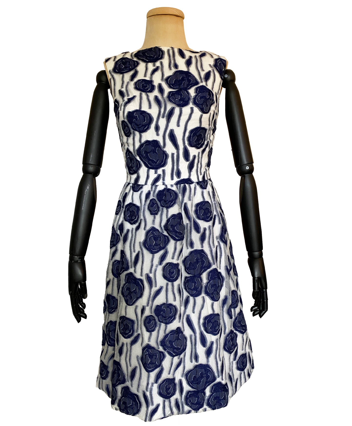 1960s Blue Floral Cocktail Dress (XS)