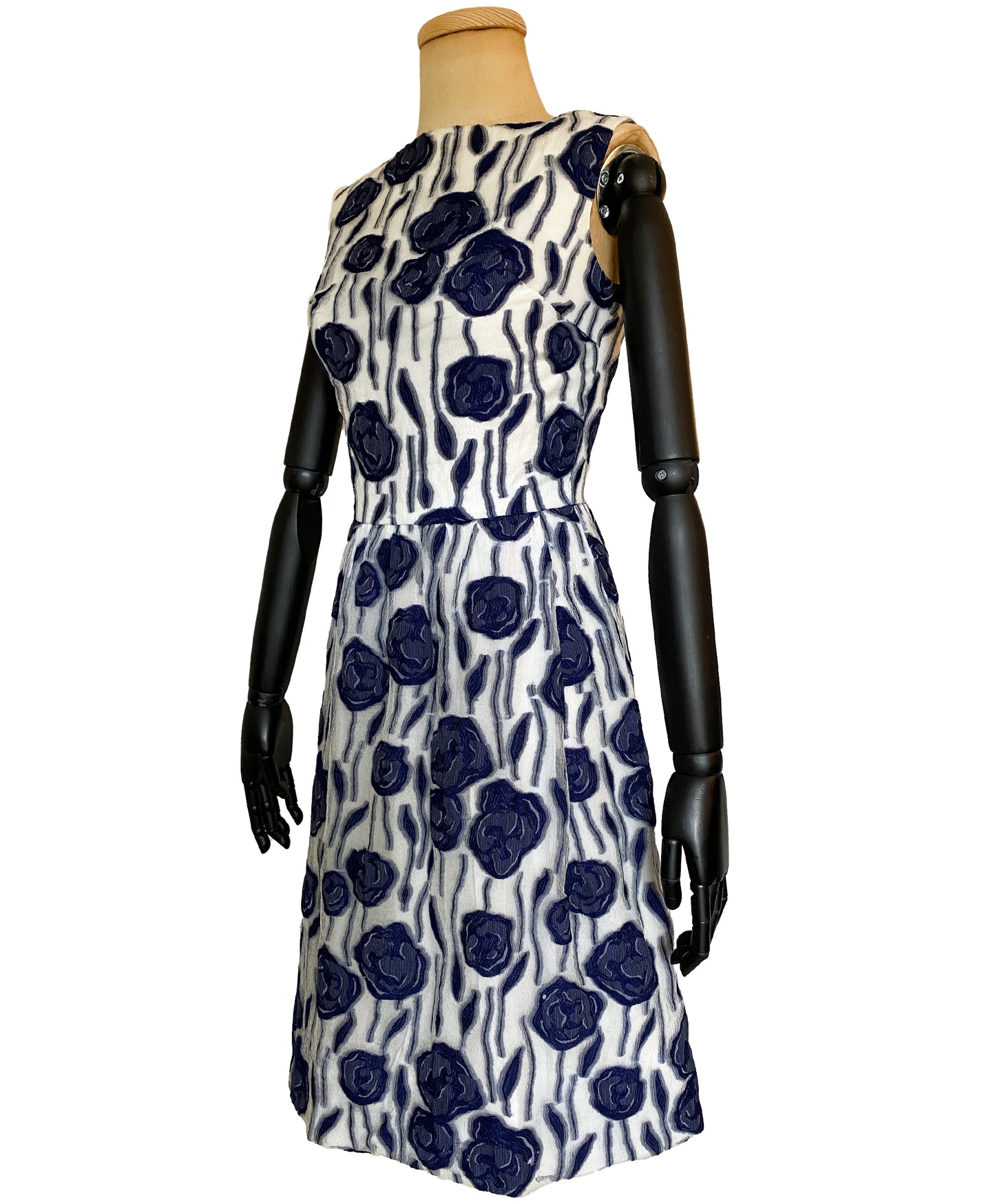1960s Blue Floral Cocktail Dress (XS)