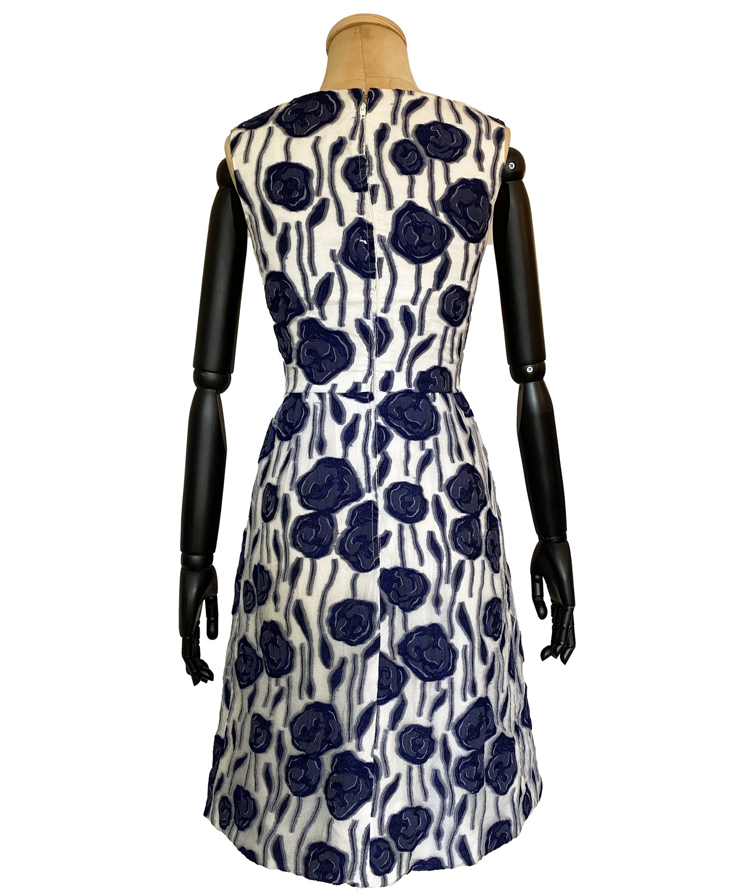 1960s Blue Floral Cocktail Dress (XS)