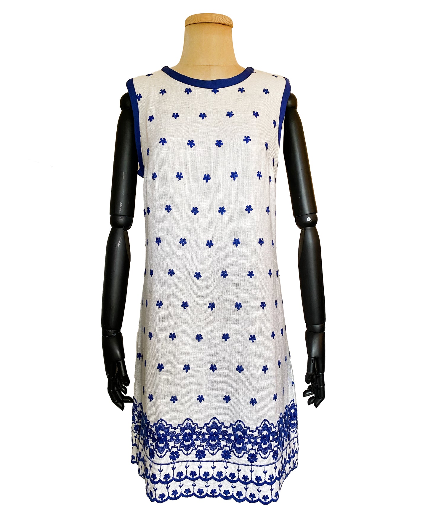 1960s Blue Floral Embroidered Linen Dress (M-L)