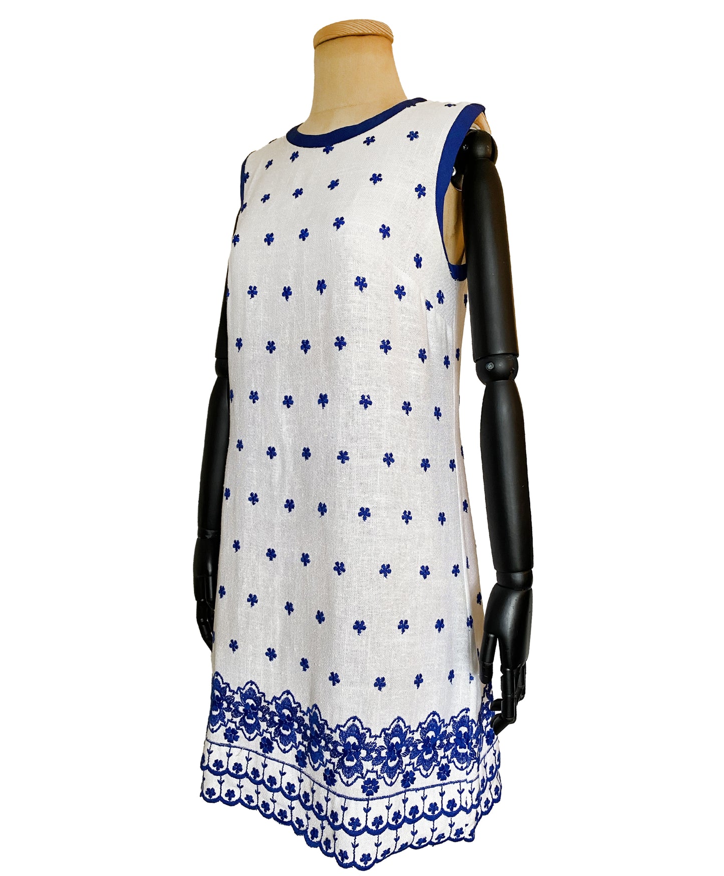 1960s Blue Floral Embroidered Linen Dress (M-L)