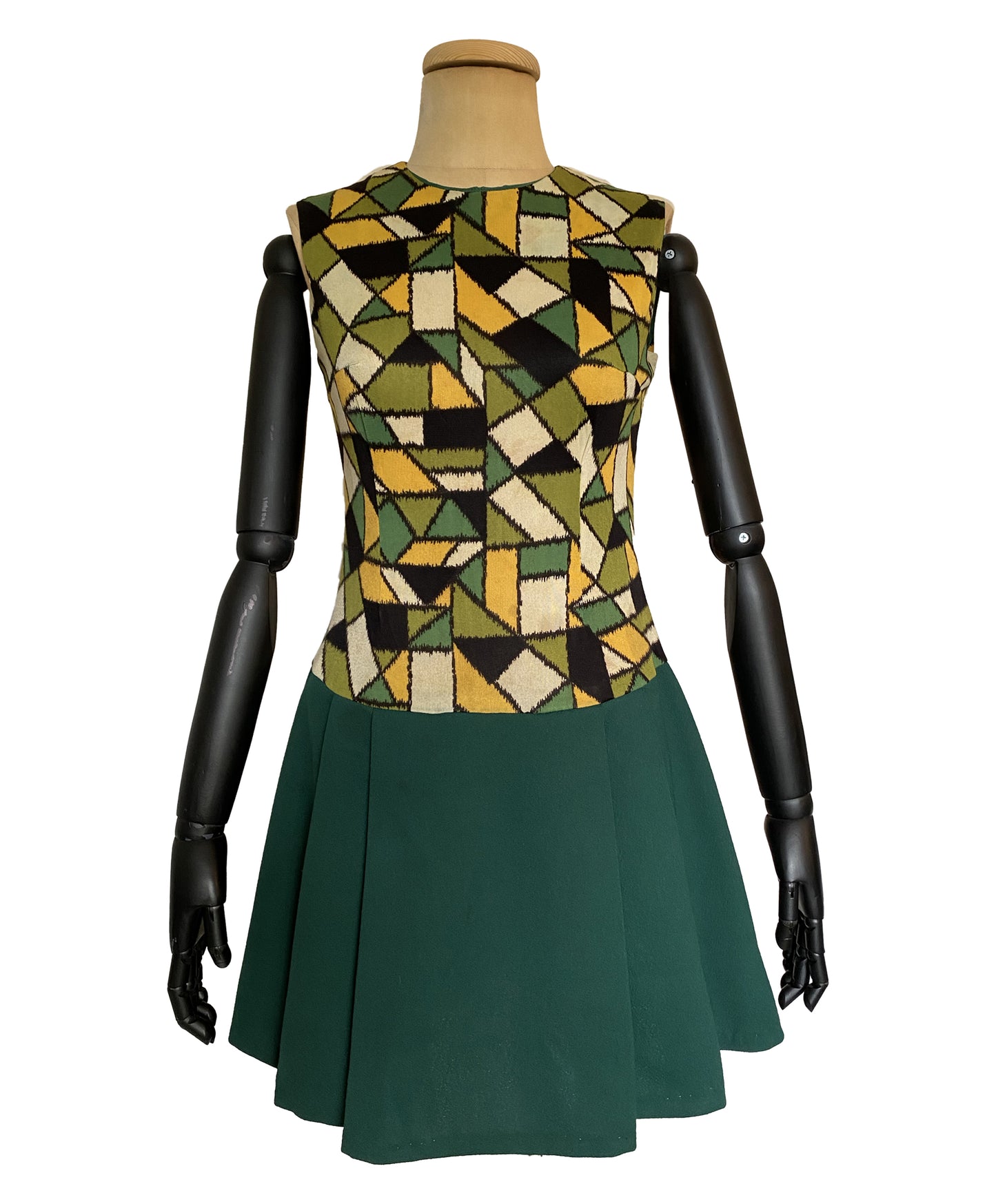 1960s Dropped Waist Green Mini Dress (M)