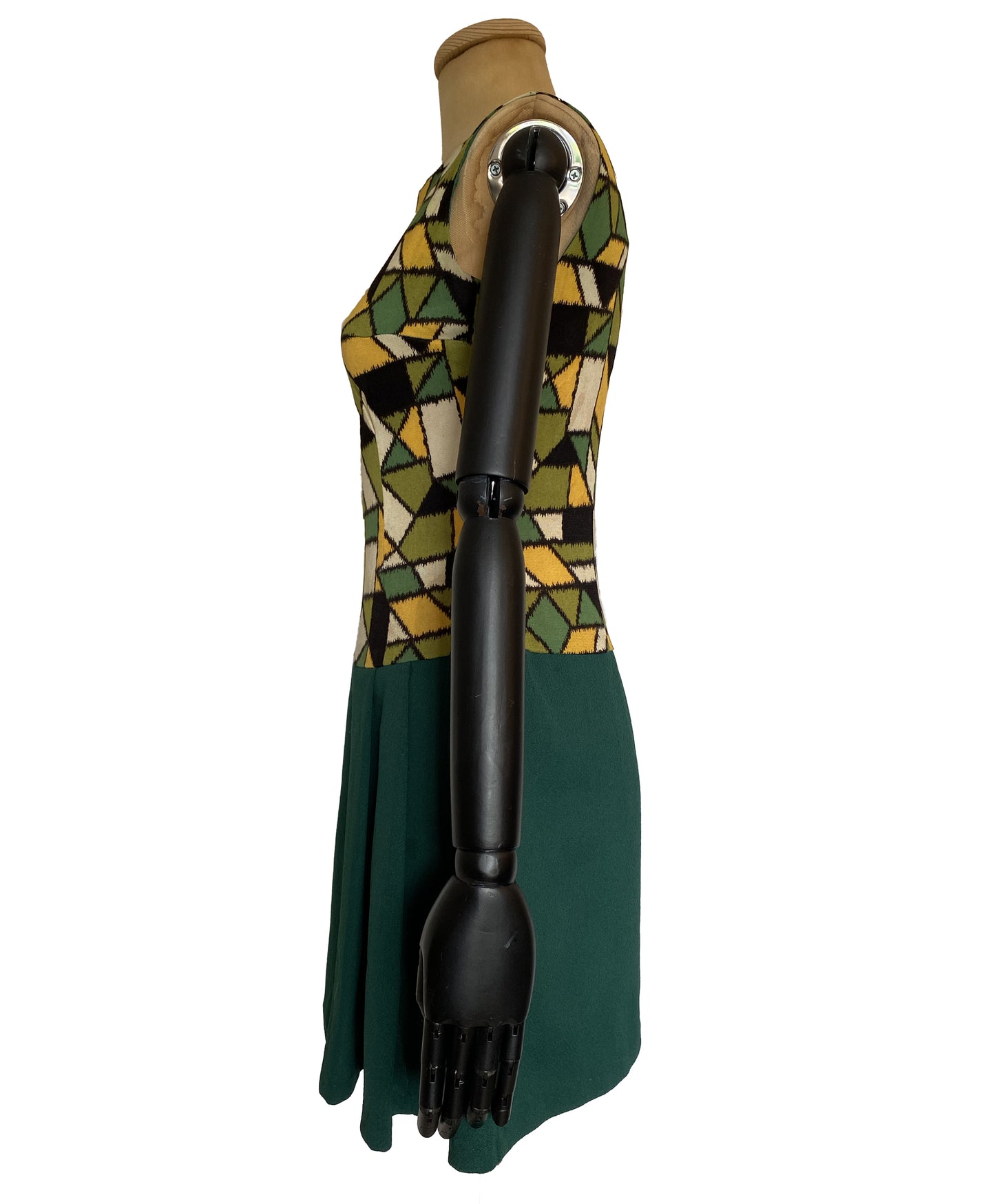 1960s Dropped Waist Green Mini Dress (M)