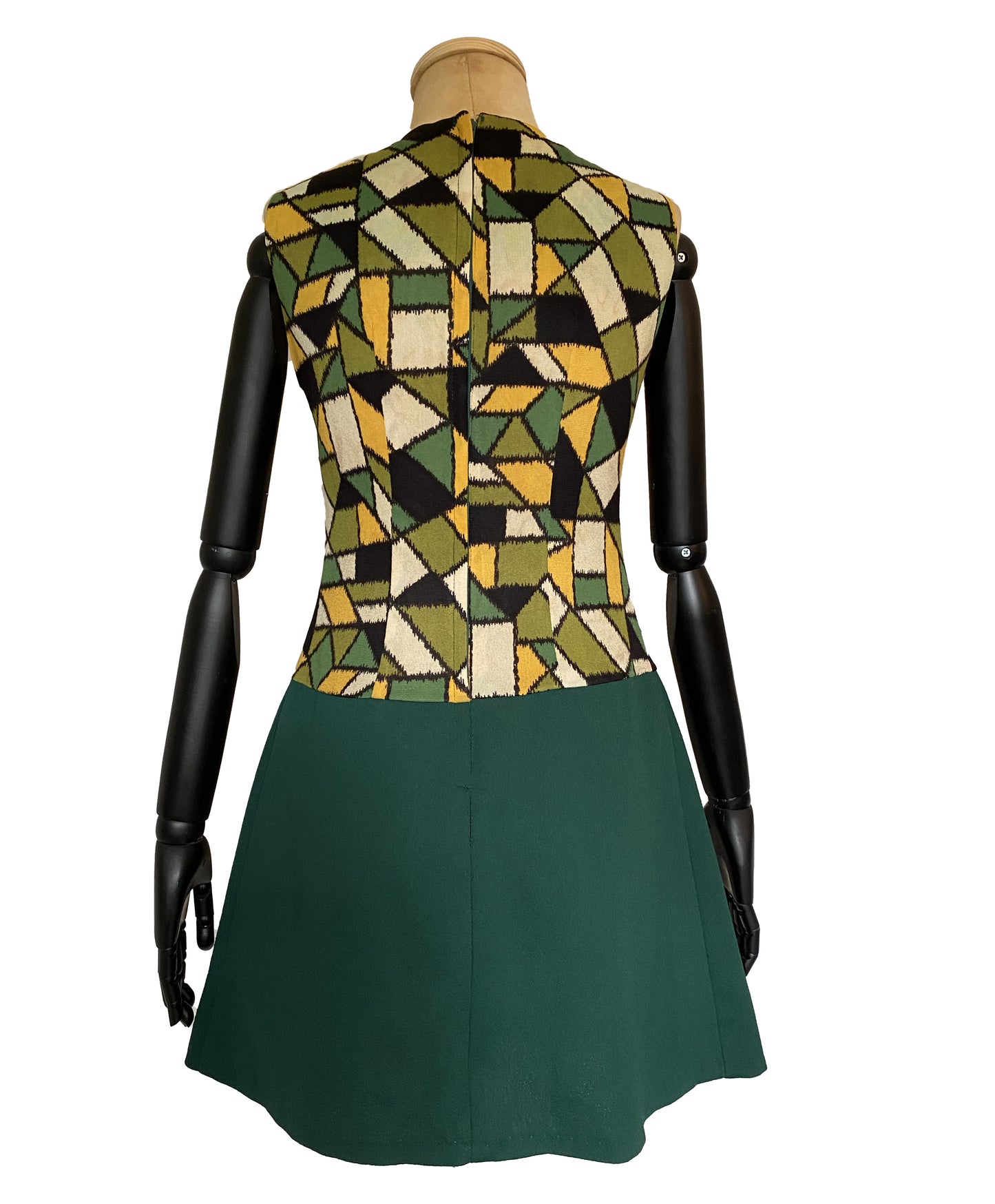 1960s Dropped Waist Green Mini Dress (M)