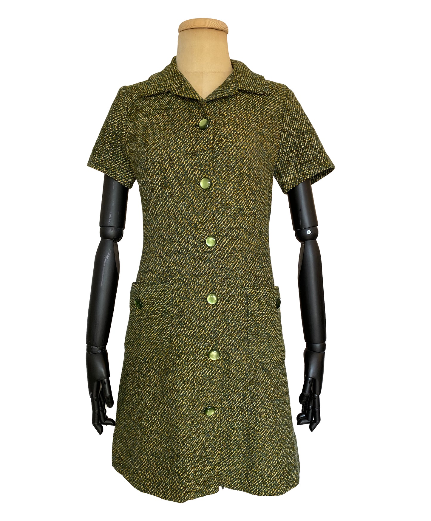 1960s Green Tweed Mod Shirt Dress (M)