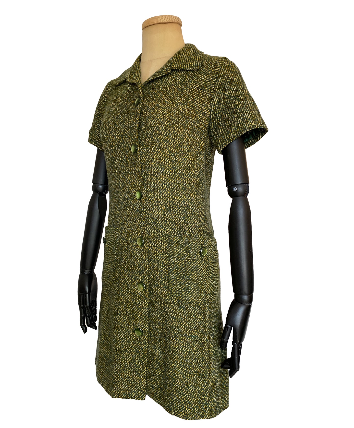 1960s Green Tweed Mod Shirt Dress (M)