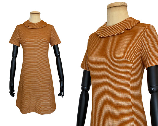 1960s Orange High-Collar Mod Dress (M)