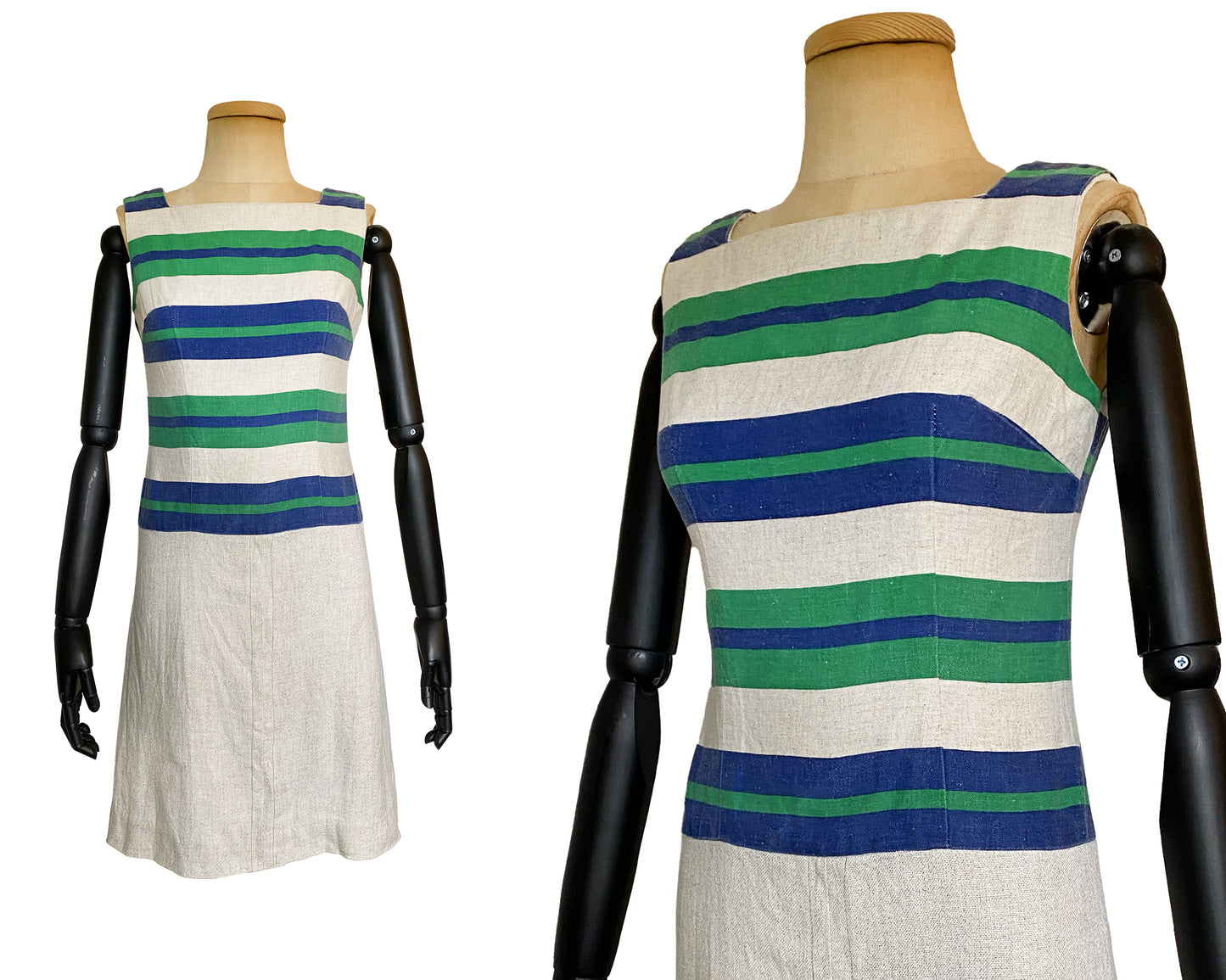 1960s Linen Dress with Stripe Prints (S)
