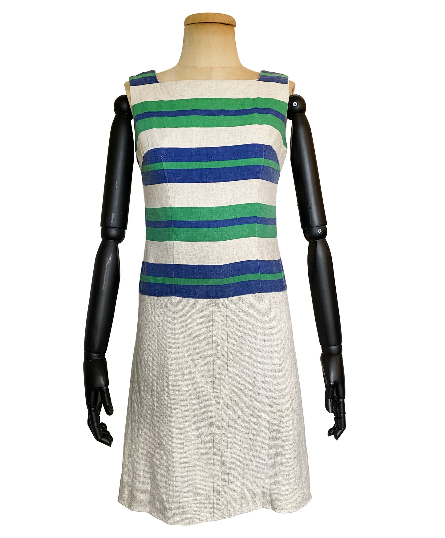 1960s Linen Dress with Stripe Prints (S)