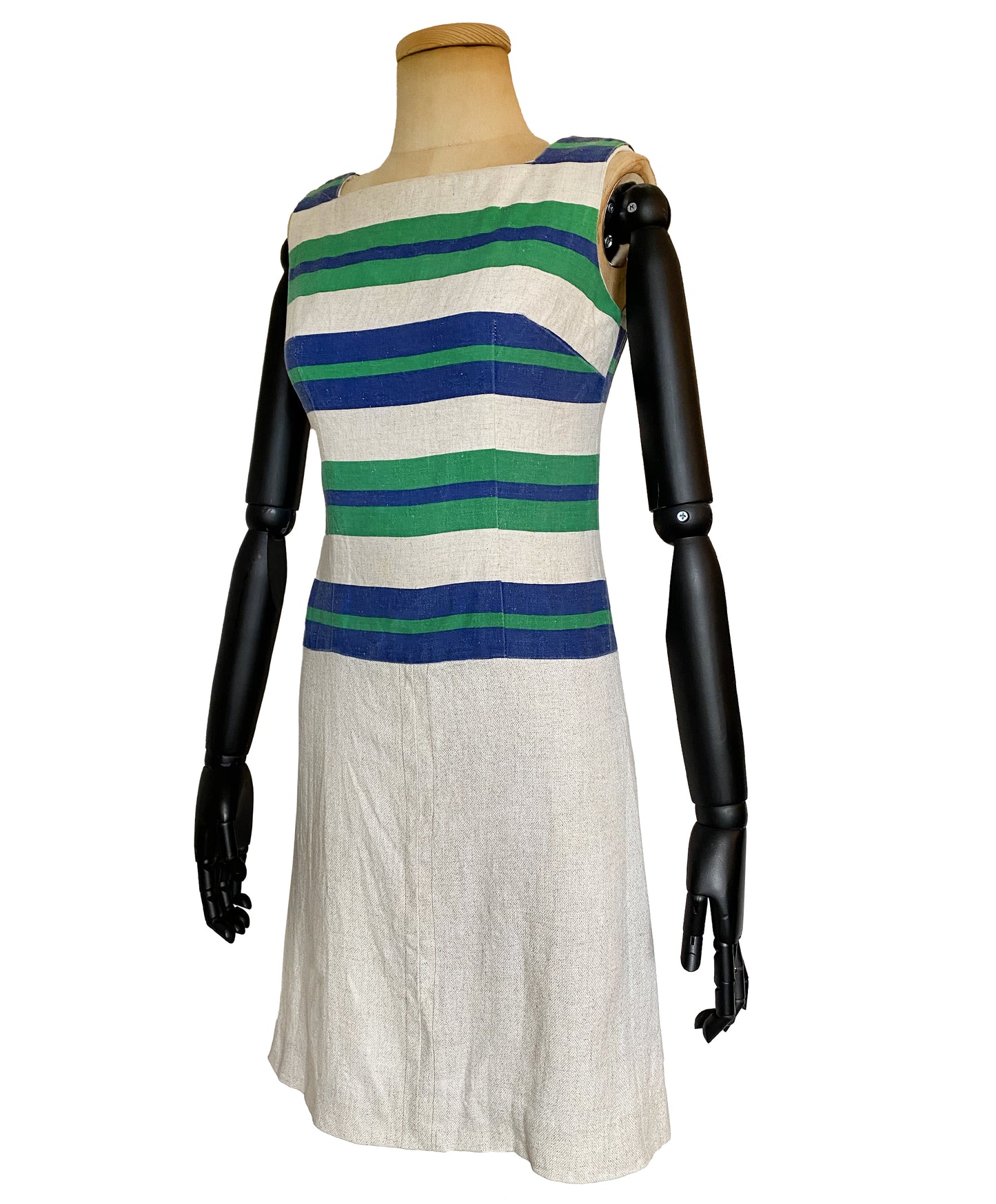 1960s Linen Dress with Stripe Prints (S)