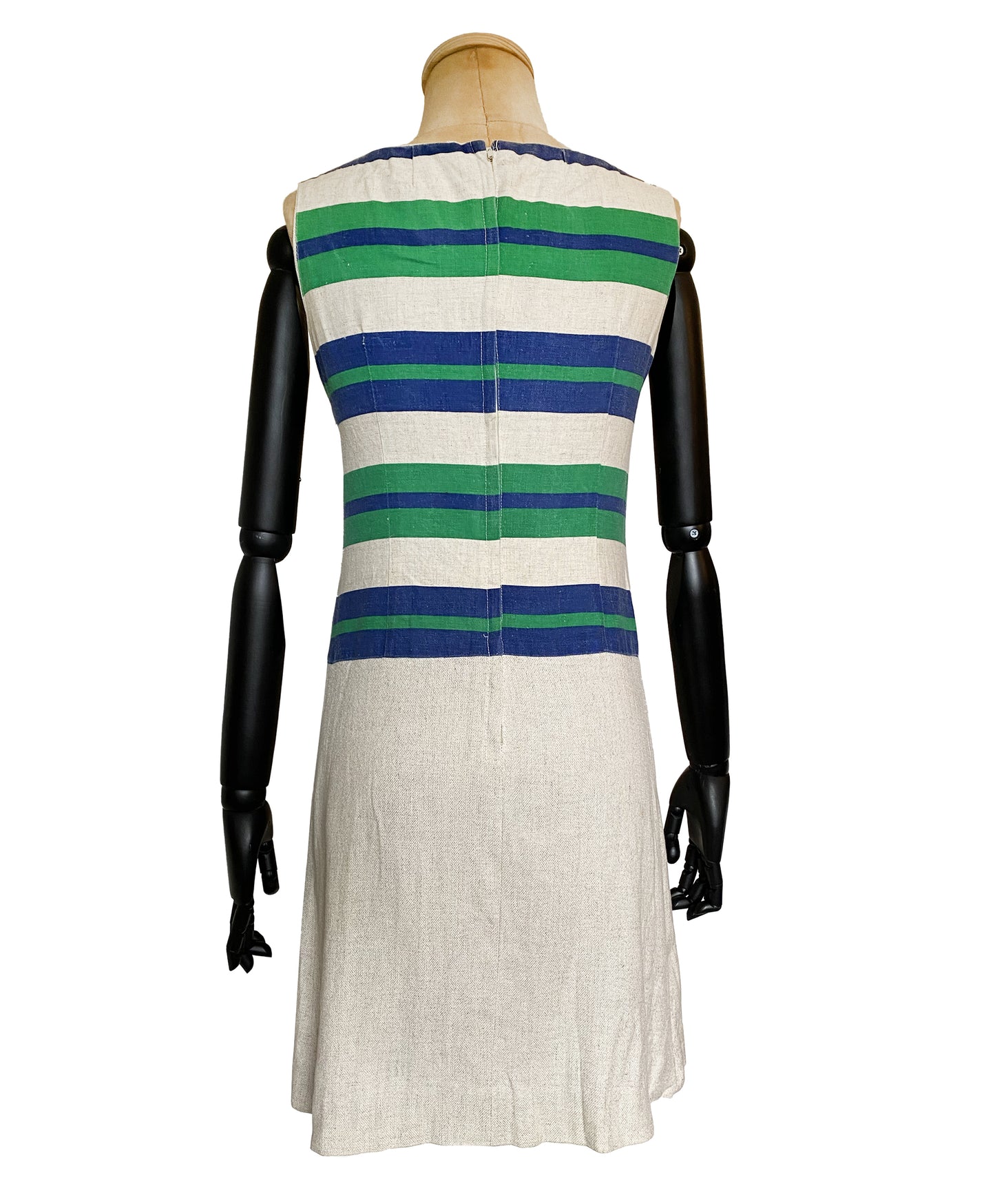 1960s Linen Dress with Stripe Prints (S)