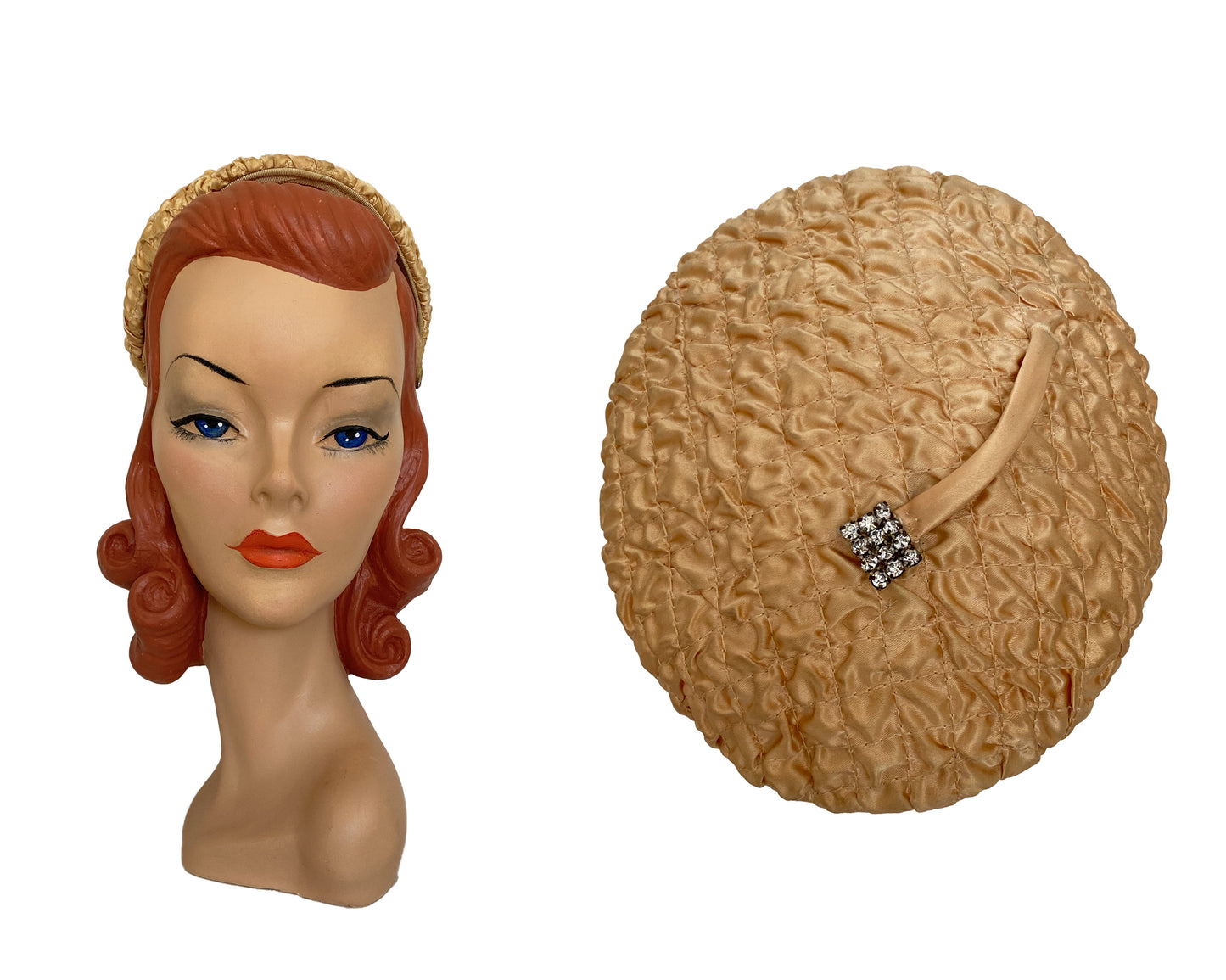 1950s Rhinestone Decor Fabric Hat (S)