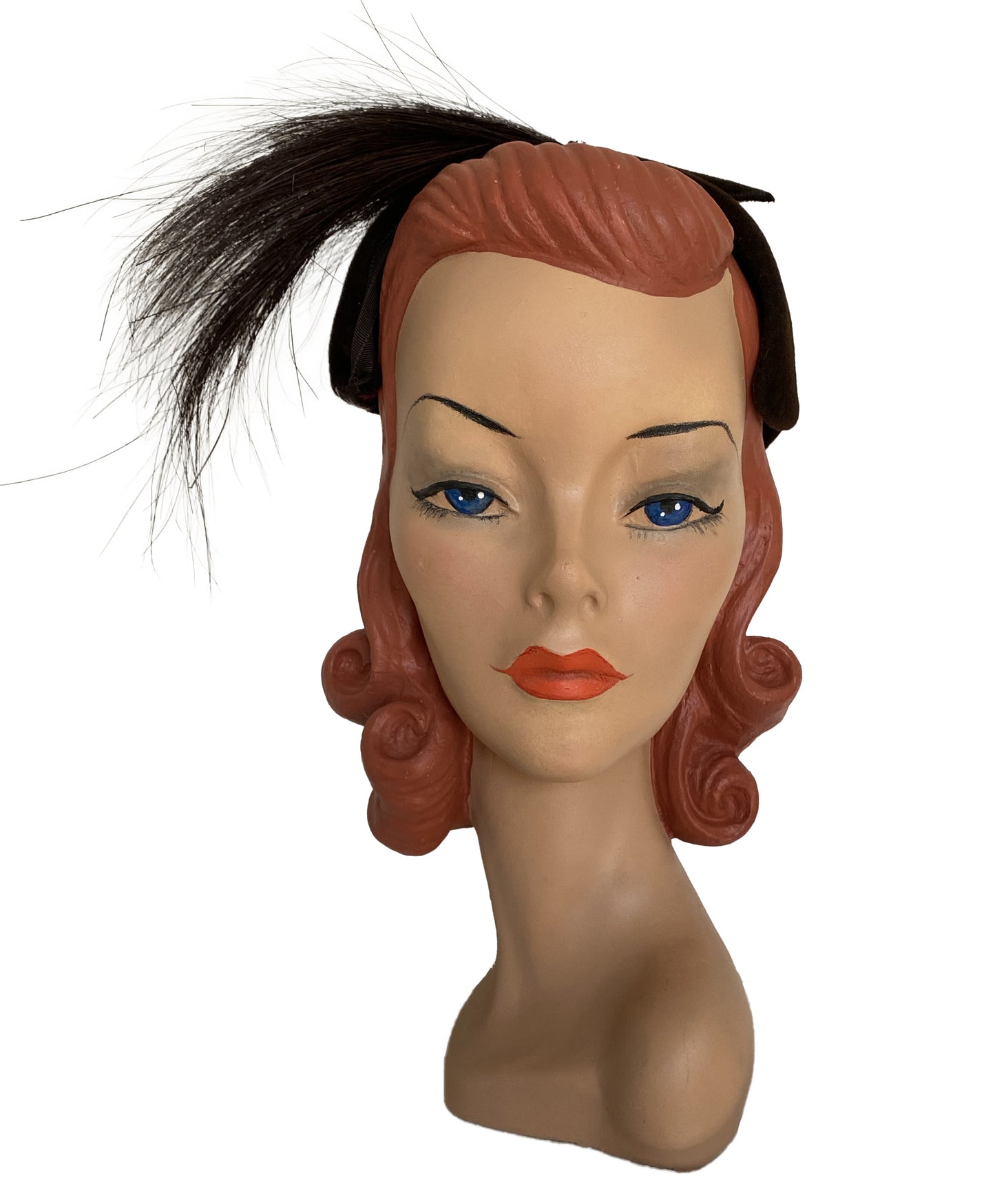 1950s Brown Rhinestone Bristle Detail Fancy Hat (S)