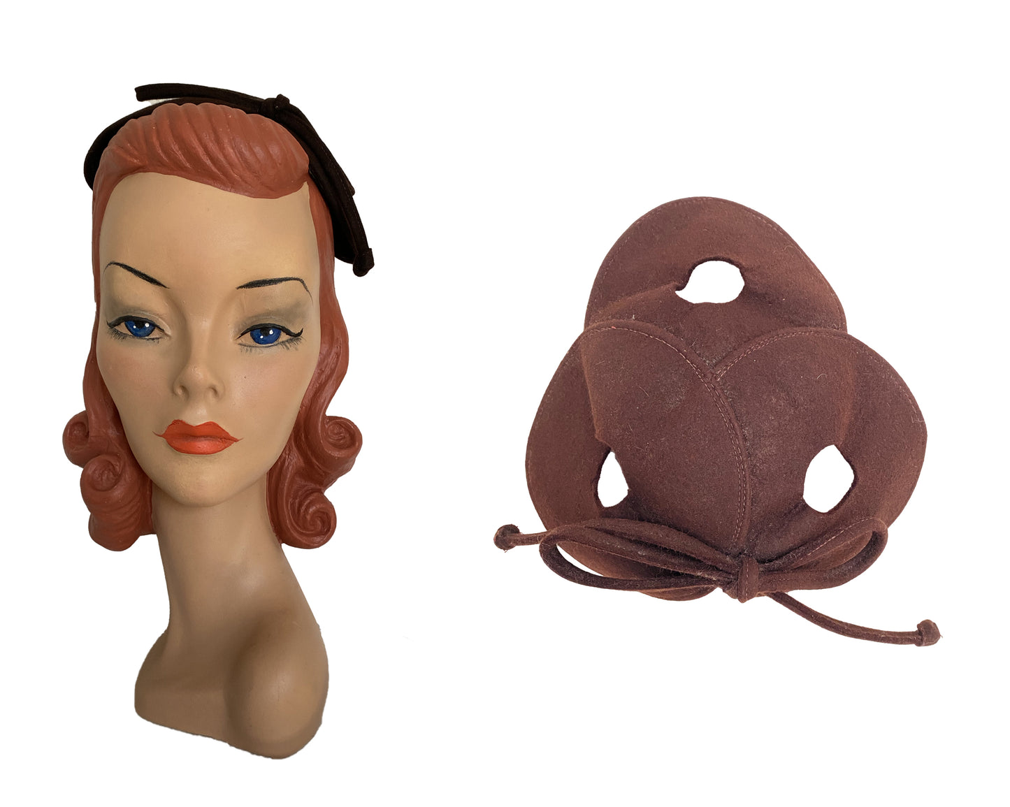 1950s Brown Bow Detail Crown Hat (S-M)