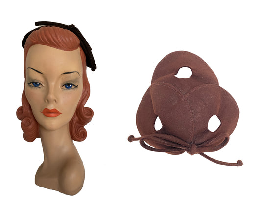 1950s Brown Bow Detail Crown Hat (S-M)