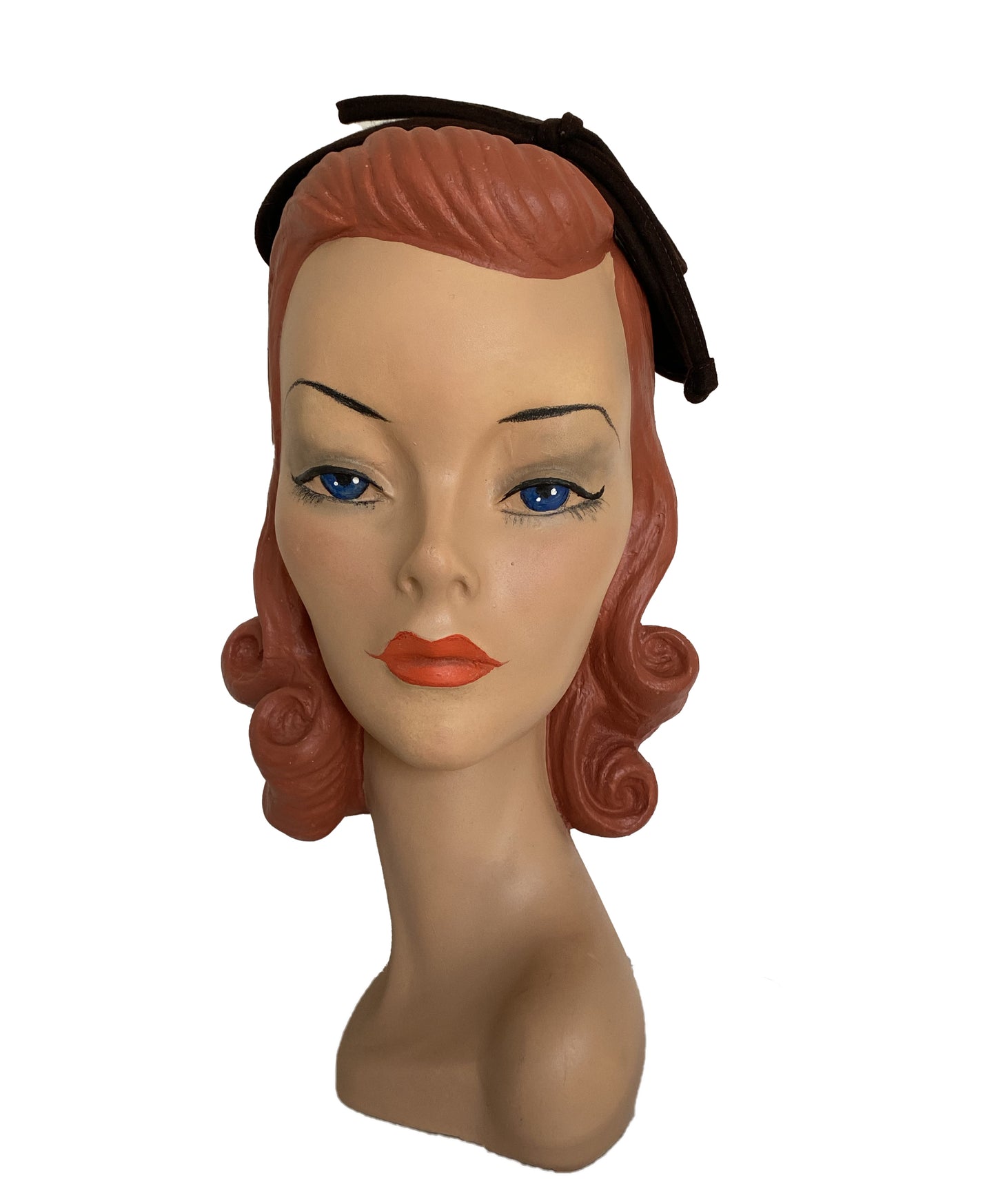 1950s Brown Bow Detail Crown Hat (S-M)
