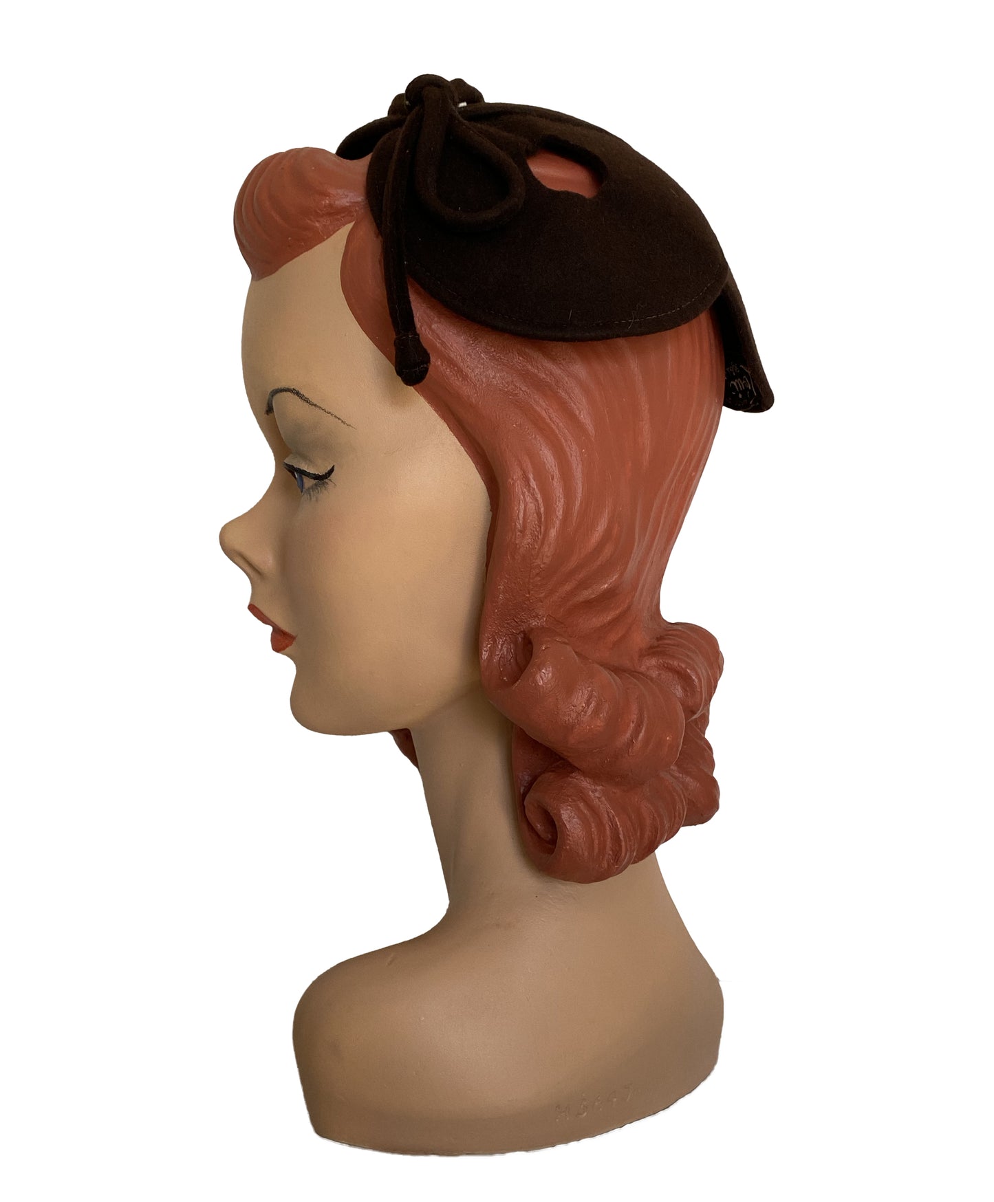 1950s Brown Bow Detail Crown Hat (S-M)