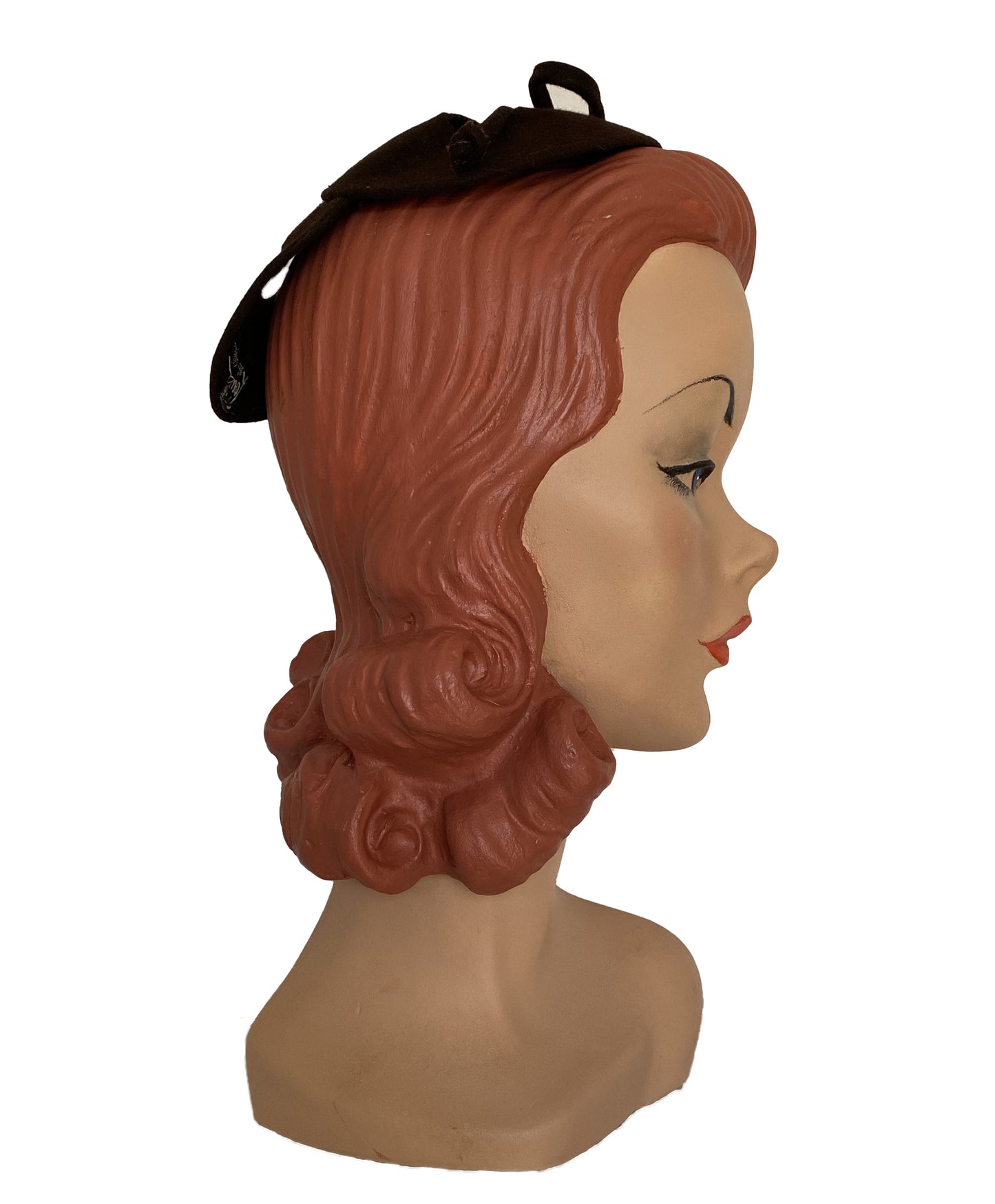 1950s Brown Bow Detail Crown Hat (S-M)