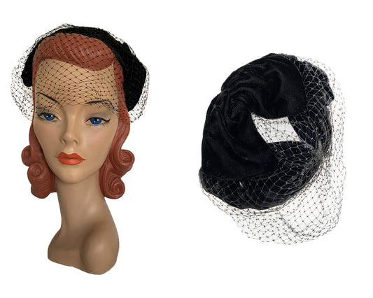 1950s Black Veil Whimsies Hat (S-M)