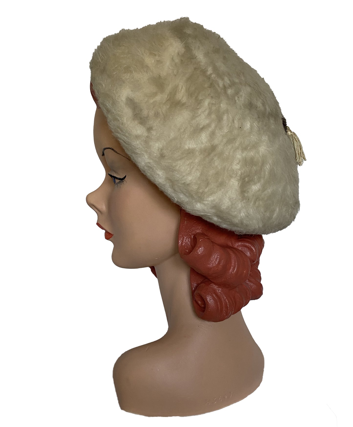 1950s Beige Mohair Tassel Plate Hat (S)