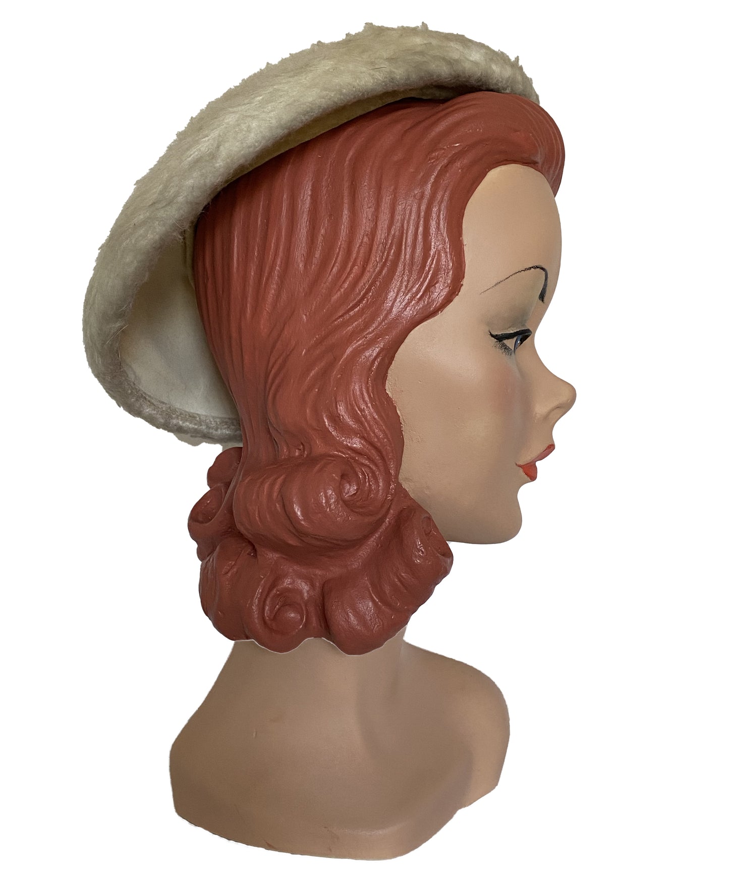 1950s Beige Mohair Tassel Plate Hat (S)